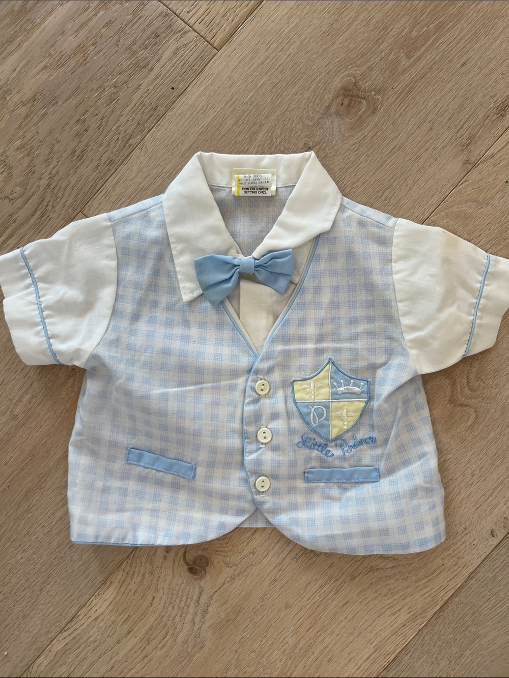 VTG style Baby Boys Light Blue Vest Shirt with Bow Tie size 6-12 months